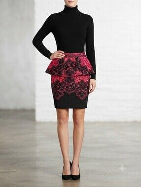 INC Red and Black Peplum Skirt XS